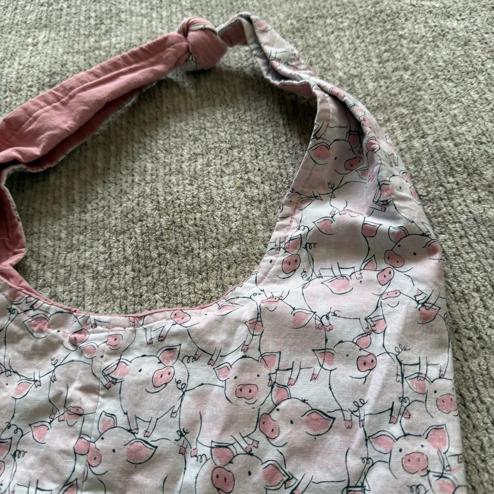 Handmade Pig Print Hobo‎ Bag Pink Cotton Shoulder Bag Cottagecore
